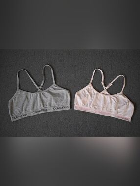 Calvin Klein Girls Sports Bra Bundle Size 6/6X Training Bras 2pk Gray Pink